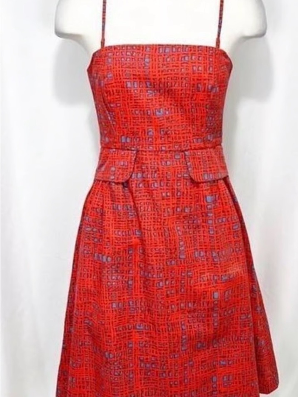 Tabitha Red Patterned Mini Dress with Subtle Blue Accents